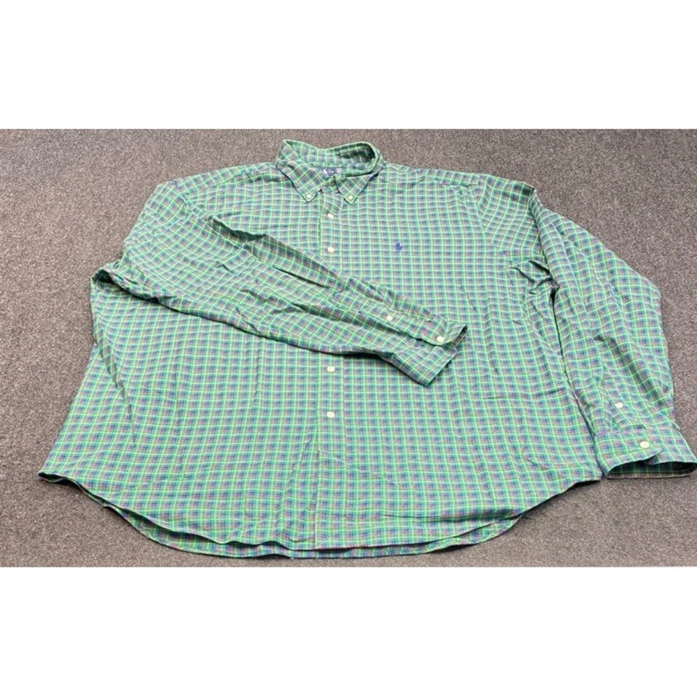 Ralph Lauren Button Down Shirt Mens XXL Green Plaid Classic Fit Long Sleeve